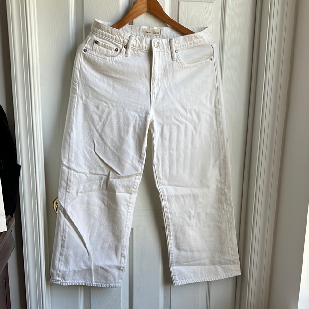 Gap 1969 100% Cotton Crisp White Wide-Leg Cropped Denim Jeans Size 28 High Rise